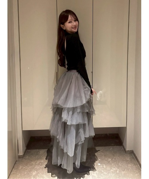 FRAY I.D（フレイアイディー）の「チュールアシメティアードスカート（スカート・レディース・グレー/ブラック/ホワイト・0/1）」の20枚目の写真