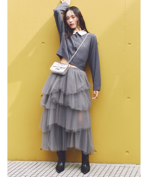 FRAY I.D（フレイアイディー）の「チュールアシメティアードスカート（スカート・レディース・グレー/ブラック/ホワイト・0/1）」の21枚目の写真