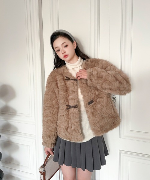 美品♡エポカ カーリーファー ショートコート ブルゾン ノーカラー ボア 40 セール】【Jasmine】ノーカラーショートボアコート（ノーカラーコート