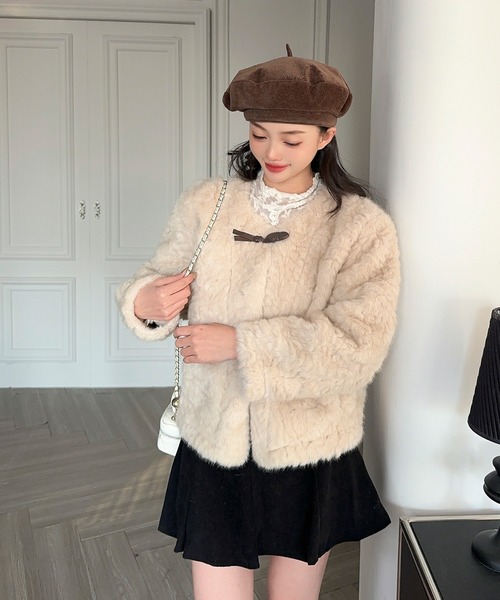 ジャスミングランディフローラム（Jasmine Grandiflorum）/【Jasmine】ノーカラーショートボアコート セール】【Jasmine】ノーカラーショートボアコート（ノーカラーコート