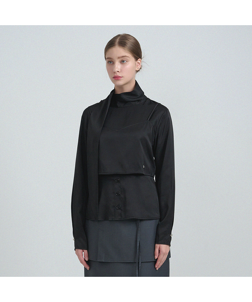 MICANE(ミケーネ)の「オンディンタイビスチェレイヤードブラウス(シャツ/ブラウス・レディース・ブラック/クリーム・X-LARGE/SMALL/MEDIUM/LARGE)」の1枚目の写真