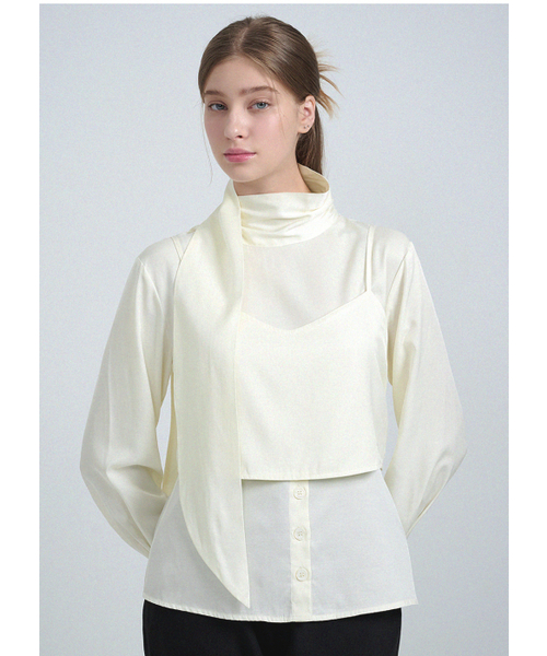 MICANE(ミケーネ)の「オンディンタイビスチェレイヤードブラウス(シャツ/ブラウス・レディース・ブラック/クリーム・X-LARGE/SMALL/MEDIUM/LARGE)」の4枚目の写真