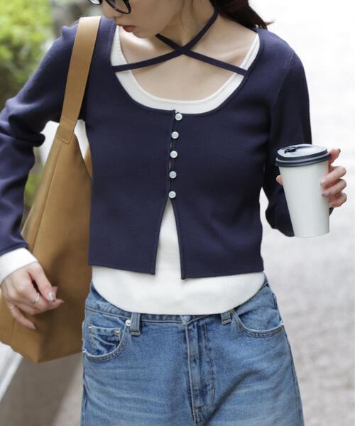 FREE'S MART（フリーズマート）の「◇キャミレイヤードクルーネックニット（ニット/セーター・レディース・グレー/ネイビー/ボルドー/ブラウン/ホワイト系その他・FREE）」の4枚目の写真