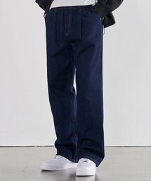 ワンタックワイドバンディングデニムパンツ [ソフトディープブルー]