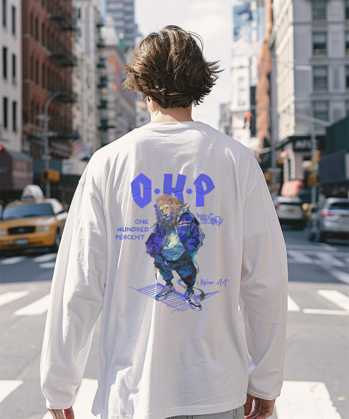 OHP（ワンハンドレッドパーセント）の「OHPxHARMONIA4 bブルートラックジャケットベーシック長袖Tシャツ（Tシャツ/カットソー・メンズ・ホワイト/ブラック・M/L/2XL/XL）」の3枚目の写真