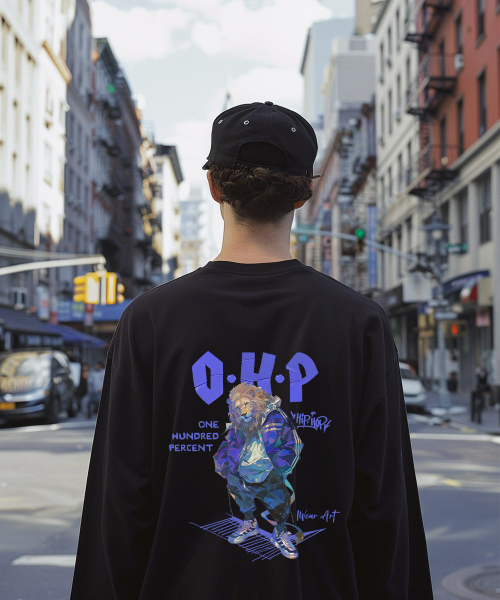 OHP（ワンハンドレッドパーセント）の「OHPxHARMONIA4 bブルートラックジャケットベーシック長袖Tシャツ（Tシャツ/カットソー・メンズ・ホワイト/ブラック・M/L/2XL/XL）」の4枚目の写真