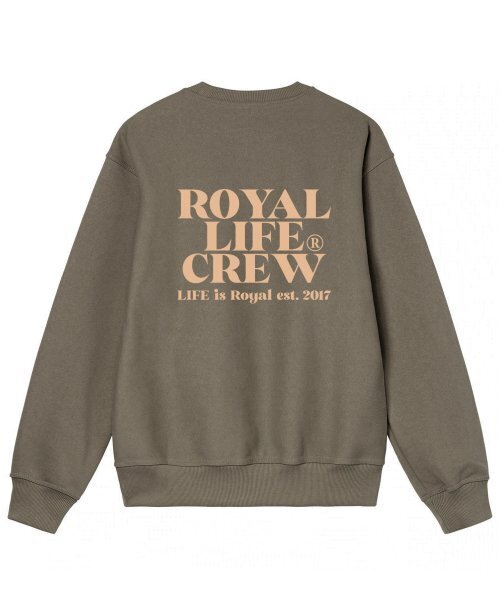 ROYALLIFE(ロイヤルライフ)の「RLCN1008 クルーバックロゴ裏起毛スウェット - トープ(スウェット・メンズ・ダークベージュ・SMALL)」の1枚目の写真