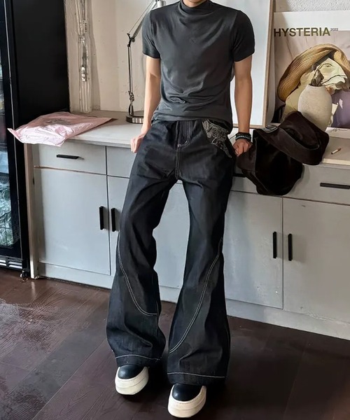 WESTBOY(ウエストボーイ)の「ユニークステッチ カーブ ルーズ ワイドデニムパンツ WO25W11PT03(デニムパンツ・メンズ・ブラック・L/M/XL)」の5枚目の写真