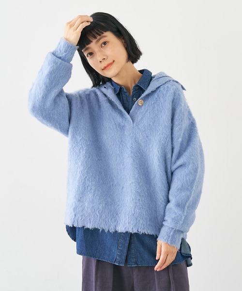 collex（コレックス）の「ヘアリースキッパープルオーバー（ニット/セーター・レディース・ブルー/アイボリー・フリー）」の2枚目の写真