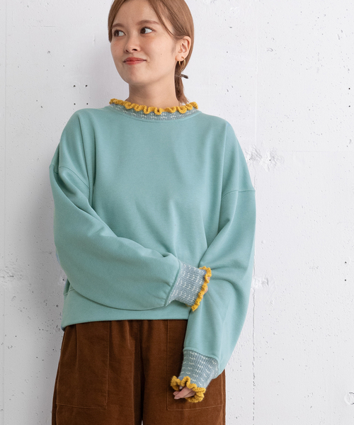 POU DOU DOU（プードゥドゥ）の「ニット付属使いトレーナー（スウェット・レディース・オートミール/ダークグレー/ブルー・M）」の4枚目の写真