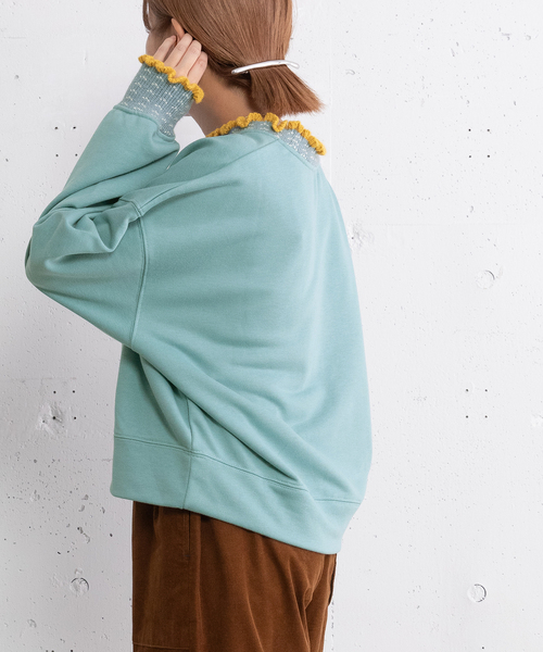 POU DOU DOU（プードゥドゥ）の「ニット付属使いトレーナー（スウェット・レディース・オートミール/ダークグレー/ブルー・M）」の6枚目の写真