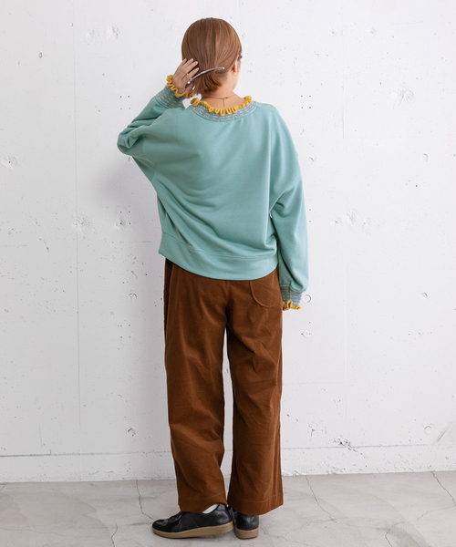 POU DOU DOU（プードゥドゥ）の「ニット付属使いトレーナー（スウェット・レディース・オートミール/ダークグレー/ブルー・M）」の10枚目の写真