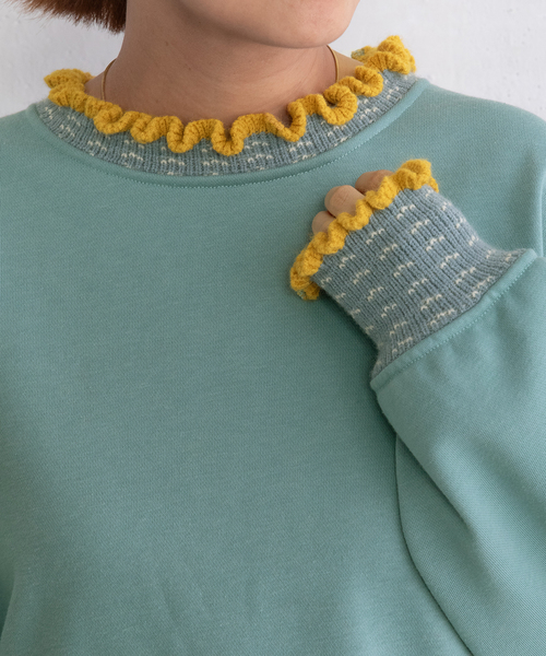 POU DOU DOU（プードゥドゥ）の「ニット付属使いトレーナー（スウェット・レディース・オートミール/ダークグレー/ブルー・M）」の11枚目の写真