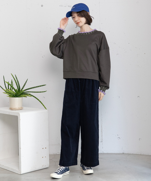 POU DOU DOU（プードゥドゥ）の「ニット付属使いトレーナー（スウェット・レディース・オートミール/ダークグレー/ブルー・M）」の14枚目の写真