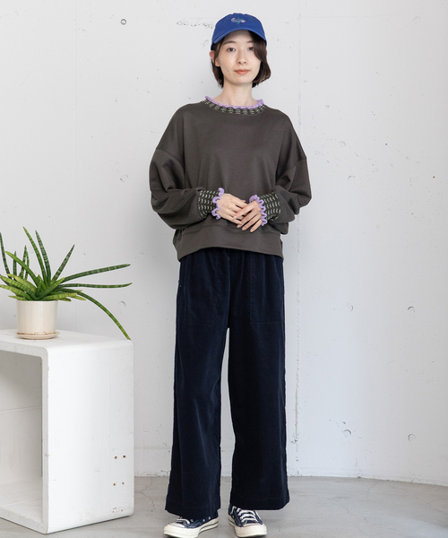 POU DOU DOU（プードゥドゥ）の「ニット付属使いトレーナー（スウェット・レディース・オートミール/ダークグレー/ブルー・M）」の15枚目の写真