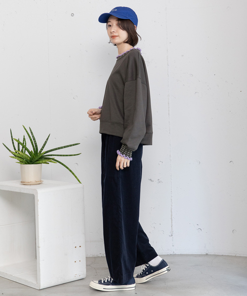 POU DOU DOU（プードゥドゥ）の「ニット付属使いトレーナー（スウェット・レディース・オートミール/ダークグレー/ブルー・M）」の16枚目の写真