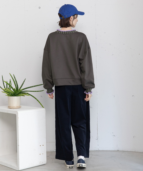 POU DOU DOU（プードゥドゥ）の「ニット付属使いトレーナー（スウェット・レディース・オートミール/ダークグレー/ブルー・M）」の17枚目の写真