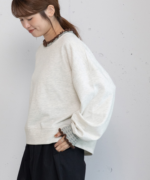 POU DOU DOU（プードゥドゥ）の「ニット付属使いトレーナー（スウェット・レディース・オートミール/ダークグレー/ブルー・M）」の20枚目の写真
