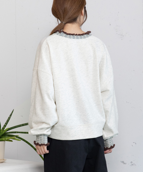 POU DOU DOU（プードゥドゥ）の「ニット付属使いトレーナー（スウェット・レディース・オートミール/ダークグレー/ブルー・M）」の21枚目の写真