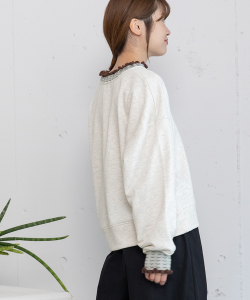 POU DOU DOU（プードゥドゥ）の「ニット付属使いトレーナー（スウェット・レディース・オートミール/ダークグレー/ブルー・M）」の22枚目の写真