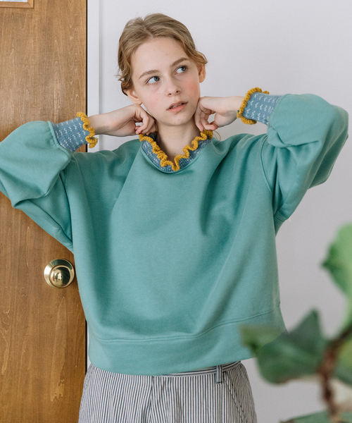 POU DOU DOU（プードゥドゥ）の「ニット付属使いトレーナー（スウェット・レディース・オートミール/ダークグレー/ブルー・M）」の3枚目の写真