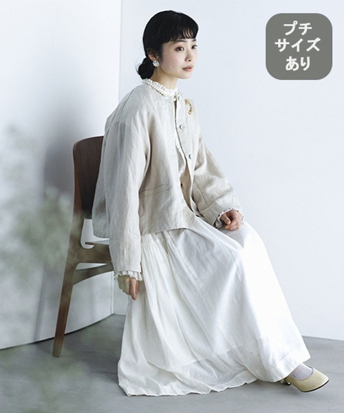 studio CLIP（スタディオクリップ）の「《natural by clip》フレンチリネンジャケット×スカート[プチサイズあり]（スーツセット・レディース・ブラック/ベージュ・FREE/PF）」の2枚目の写真