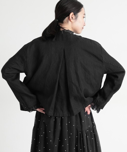 studio CLIP（スタディオクリップ）の「《natural by clip》フレンチリネンジャケット×スカート[プチサイズあり]（スーツセット・レディース・ブラック/ベージュ・FREE/PF）」の5枚目の写真