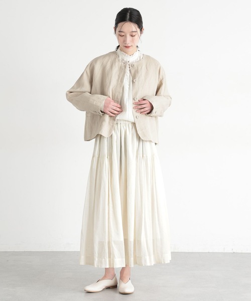 studio CLIP（スタディオクリップ）の「《natural by clip》フレンチリネンジャケット×スカート[プチサイズあり]（スーツセット・レディース・ブラック/ベージュ・FREE/PF）」の11枚目の写真