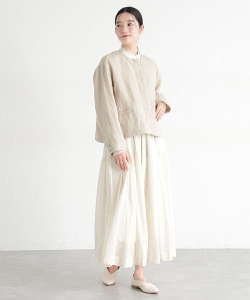 studio CLIP（スタディオクリップ）の「《natural by clip》フレンチリネンジャケット×スカート[プチサイズあり]（スーツセット・レディース・ブラック/ベージュ・FREE/PF）」の12枚目の写真
