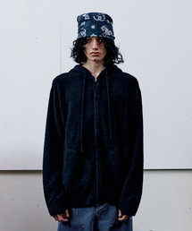 ROUND POCKET KNIT ZIP-UP BLACK