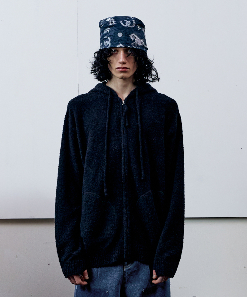 THEVINYLHOUSE(ザバイニルハウス)の「ROUND POCKET KNIT ZIP-UP BLACK(パーカー・メンズ・その他・S/M/L)」の1枚目の写真