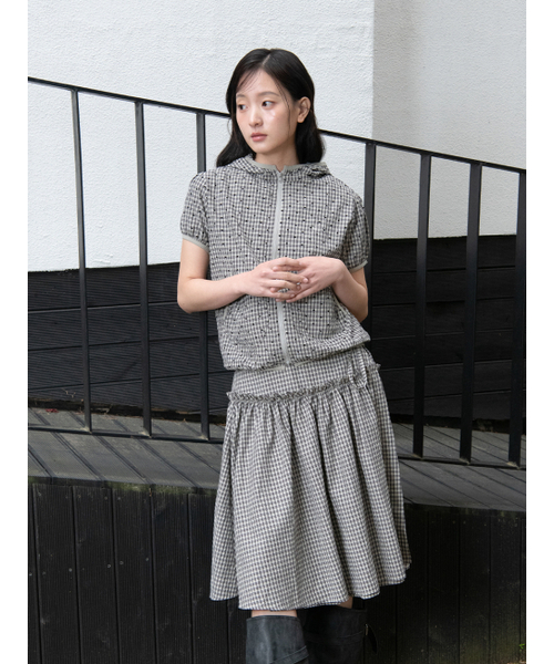 OAFISH(オアフィッシュ)の「CHECK HALF SLEEVE HOOD ZIP-UP, BROWN(パーカー・レディース・その他・ONE SIZE)」の4枚目の写真