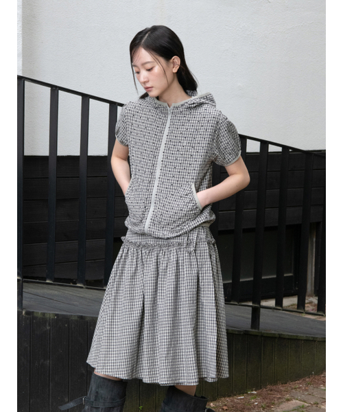 OAFISH(オアフィッシュ)の「CHECK HALF SLEEVE HOOD ZIP-UP, BROWN(パーカー・レディース・その他・ONE SIZE)」の5枚目の写真