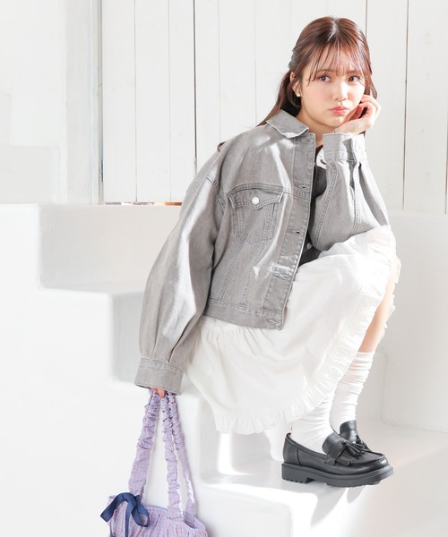 Honeys（ハニーズ）の「ショート丈Ｇジャン（デニムジャケット・キッズ・ライトグレー/インディゴブルー/ブルー系その他/グレー・150cm/L/LL/M/S）」の22枚目の写真