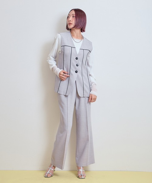 LHELBIE(レルビエ)の「【セレモニー】ブッチャーパイピングジレ(ベスト・レディース・ライトグレー/グレイッシュベージュ/チャコールグレー・M)」の16枚目の写真