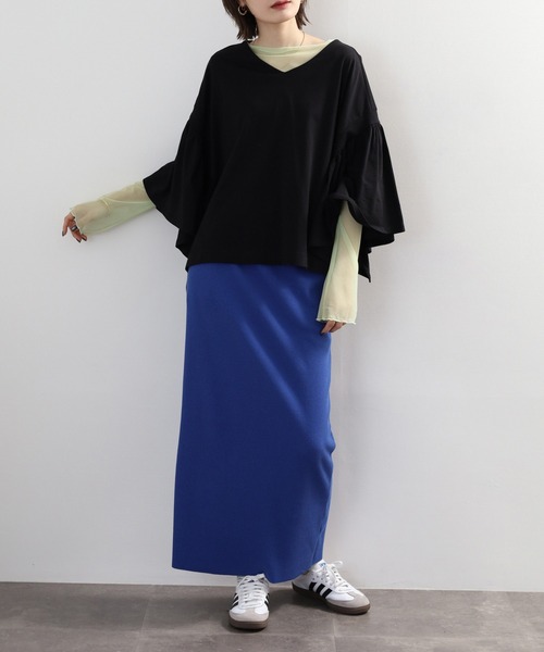 atONE(アットワン)の「ドロップショルダーギャザースリーブカットソー(Tシャツ/カットソー・レディース・ホワイト/チャコールグレー/カーキ/ブラック・4L~5L/LL~3L/M-L)」の12枚目の写真