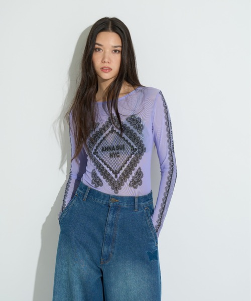 anna sui nyc(アナ スイ エヌ ワイ シー)の「レースプリントシアートップス(Tシャツ/カットソー・レディース・ベージュ/パープル/ブラック・FREE)」の21枚目の写真