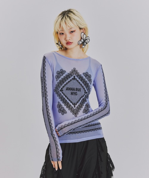 anna sui nyc(アナ スイ エヌ ワイ シー)の「レースプリントシアートップス(Tシャツ/カットソー・レディース・ベージュ/パープル/ブラック・FREE)」の14枚目の写真