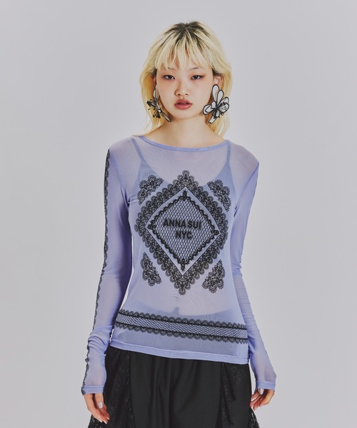 anna sui nyc(アナ スイ エヌ ワイ シー)の「レースプリントシアートップス(Tシャツ/カットソー・レディース・ベージュ/パープル/ブラック・FREE)」の15枚目の写真