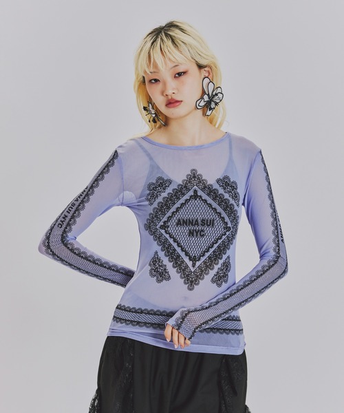 anna sui nyc(アナ スイ エヌ ワイ シー)の「レースプリントシアートップス(Tシャツ/カットソー・レディース・ベージュ/パープル/ブラック・FREE)」の16枚目の写真