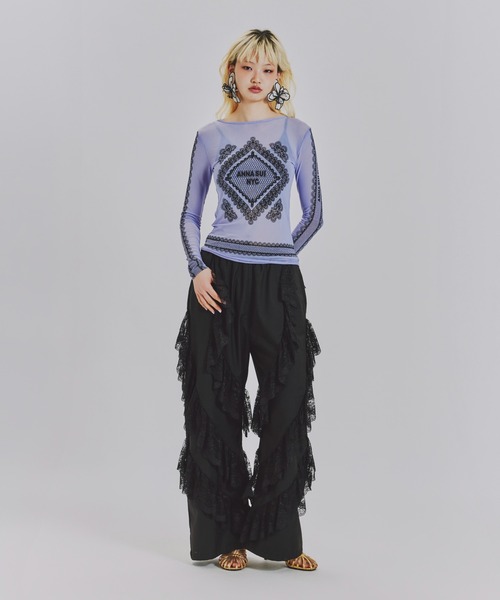 anna sui nyc(アナ スイ エヌ ワイ シー)の「レースプリントシアートップス(Tシャツ/カットソー・レディース・ベージュ/パープル/ブラック・FREE)」の18枚目の写真