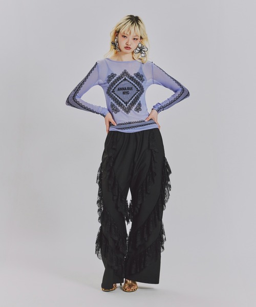 anna sui nyc(アナ スイ エヌ ワイ シー)の「レースプリントシアートップス(Tシャツ/カットソー・レディース・ベージュ/パープル/ブラック・FREE)」の20枚目の写真