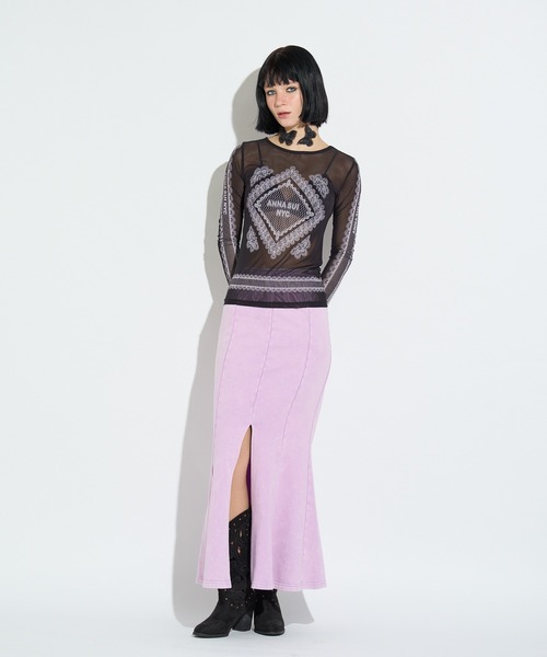 anna sui nyc(アナ スイ エヌ ワイ シー)の「レースプリントシアートップス(Tシャツ/カットソー・レディース・ベージュ/パープル/ブラック・FREE)」の13枚目の写真