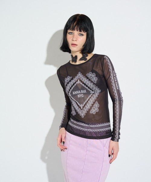 anna sui nyc(アナ スイ エヌ ワイ シー)の「レースプリントシアートップス(Tシャツ/カットソー・レディース・ベージュ/パープル/ブラック・FREE)」の7枚目の写真