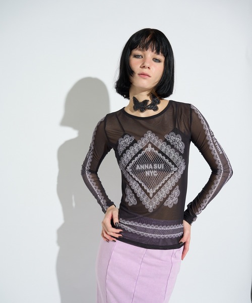 anna sui nyc(アナ スイ エヌ ワイ シー)の「レースプリントシアートップス(Tシャツ/カットソー・レディース・ベージュ/パープル/ブラック・FREE)」の8枚目の写真