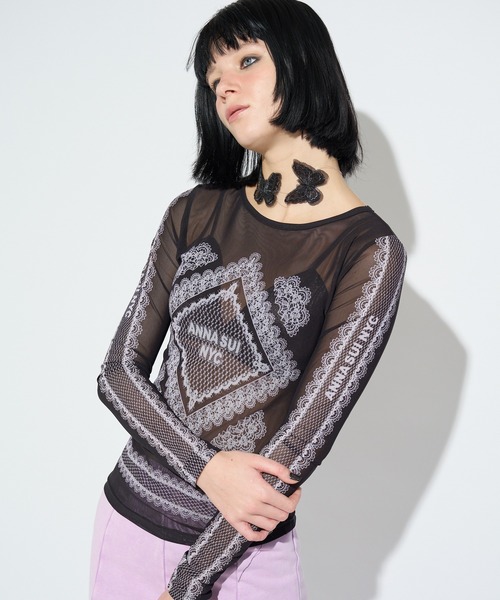 anna sui nyc(アナ スイ エヌ ワイ シー)の「レースプリントシアートップス(Tシャツ/カットソー・レディース・ベージュ/パープル/ブラック・FREE)」の10枚目の写真