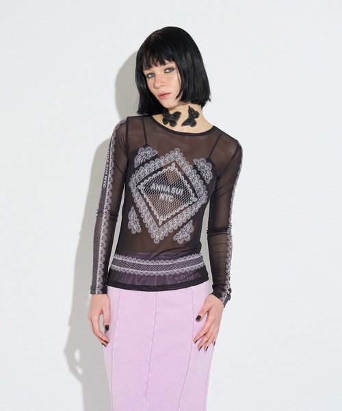 anna sui nyc(アナ スイ エヌ ワイ シー)の「レースプリントシアートップス(Tシャツ/カットソー・レディース・ベージュ/パープル/ブラック・FREE)」の11枚目の写真