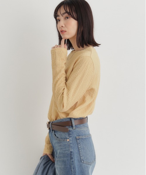 Right-on(ライトオン)の「HONEYSUCKLE ROSE(ハニーサックルローズ)【レディース】ジャガード長袖Tシャツ(Tシャツ/カットソー・レディース・ブラック/オレンジ/オフホワイト・M/L)」の5枚目の写真