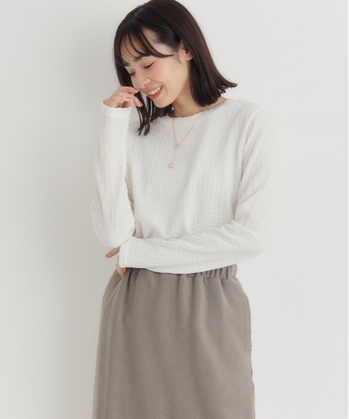 Right-on(ライトオン)の「HONEYSUCKLE ROSE(ハニーサックルローズ)【レディース】ジャガード長袖Tシャツ(Tシャツ/カットソー・レディース・ブラック/オレンジ/オフホワイト・M/L)」の8枚目の写真