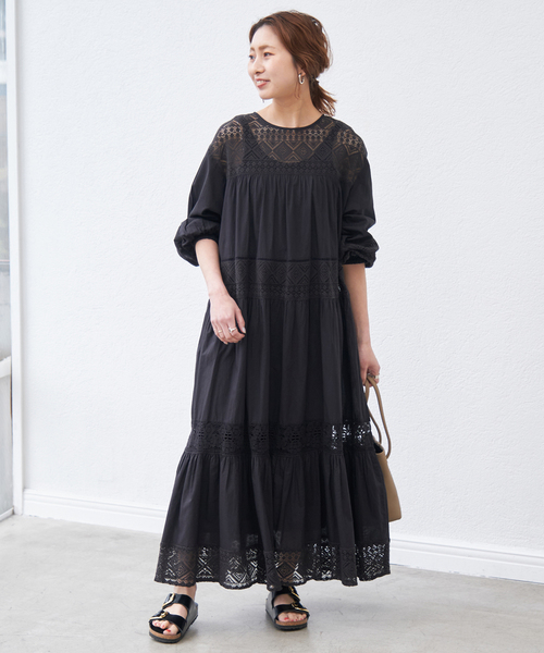 Spick & Span（スピックアンドスパン）の「《新色有り / 追加》HYUレースギャザーワンピース（ワンピース・レディース・ブラック/ブラウン・FREE）」の3枚目の写真